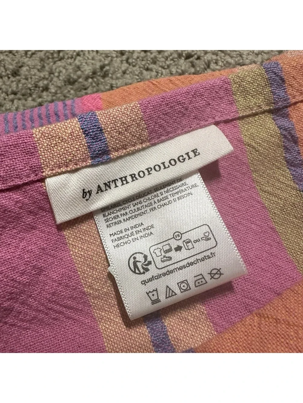 Anthropologie Rayas Table Runner 100% Cotton  16”x90” Pink Purple Orange Stripes